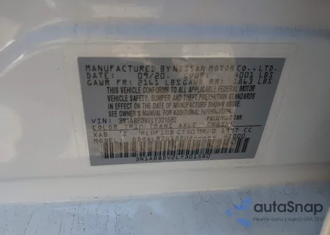 2020 Nissan Sentra Sr Xtronic Cvt из США, поврежденный, VIN 3N1AB8DV2LY301580